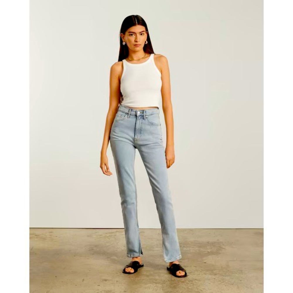 Everlane Jeans Women 29 Cheeky Split Hem High Rise Straight Light Wash